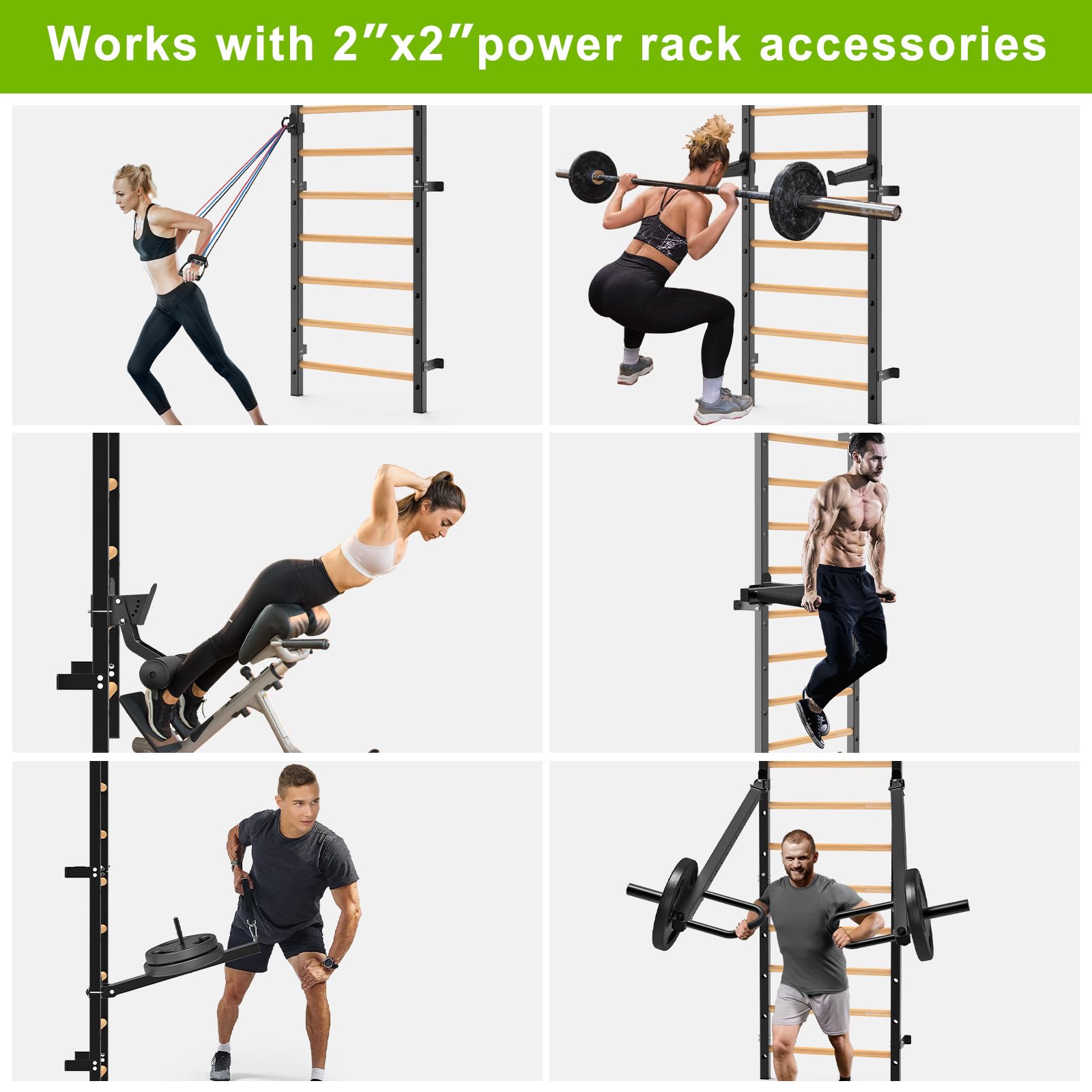 Kipika Turnreck – 5,1 x 5,1 cm schwedische Leiter mit 2,5 cm Loch, wandmontierter Klimmzugstangen-Leiter-Schlingentrainer, Gymnastik-Trainingsreck mit Massivholzgriffen für Zuhause, Wandturnhalle