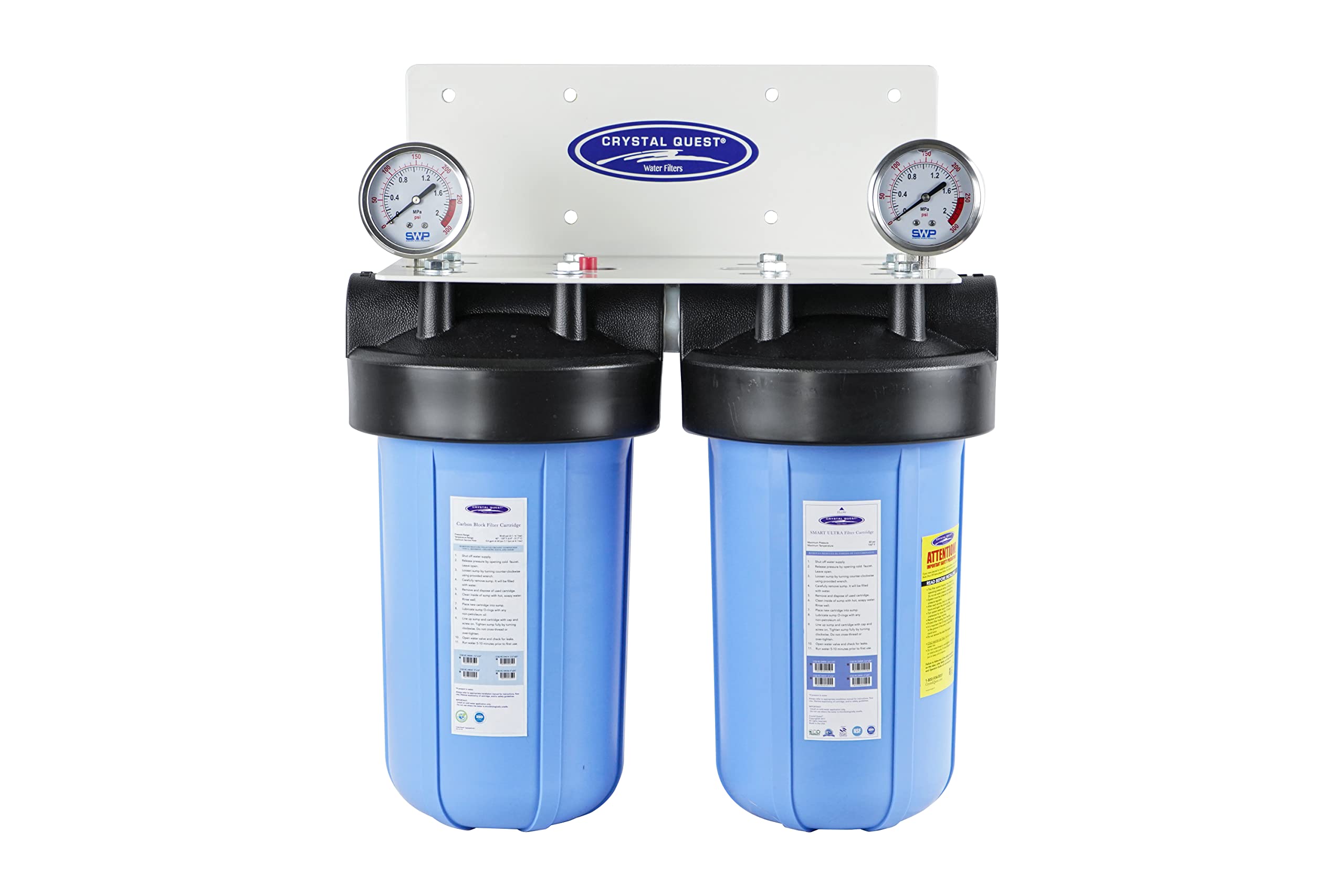 Compact Whole House Water Filter, Arsenic Removal (2-4 GPM | 1-2 People), Double Cartridge, Includes 1" Connection | Crystal Quest