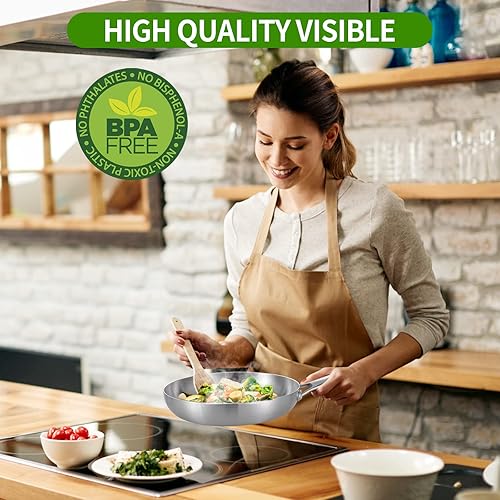 Miniatura 7 de LOLYKITCH Sartén de acero inoxidable de tres capas de 11 pulgadas, sartén, sartén de inducción, apta para lavavajillas y horno, mango desmontable.