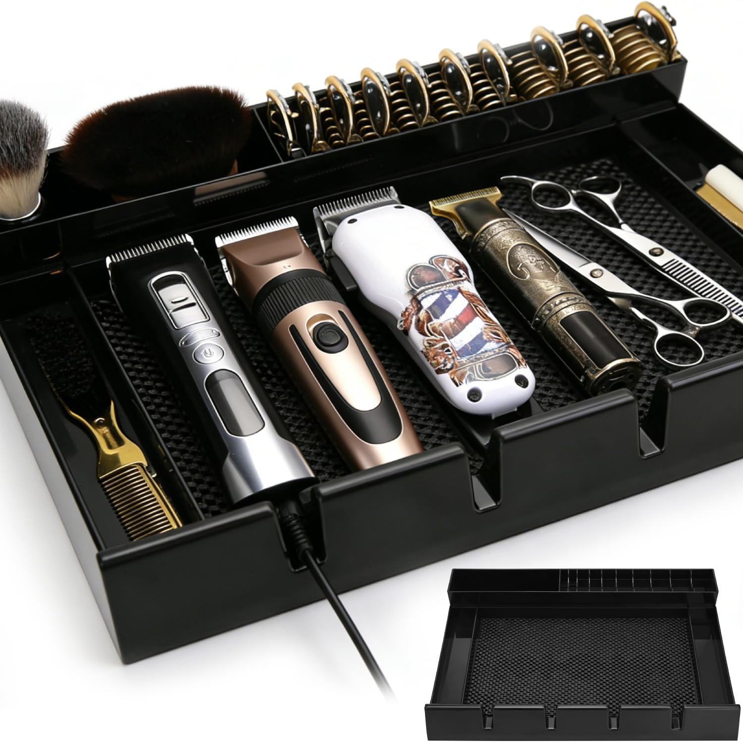 Clippers Tray Station, Multifunctional Hair Trimmer Holder for Barber & Salon and Homes, Combs/Clips/Razors Clipper Guards Holder Stylist Station Organizer (15.7" x 11" x 2.6")
