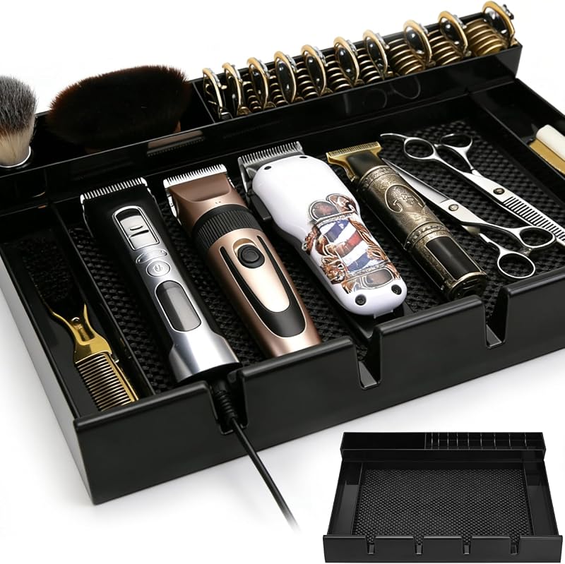 Organizador de ferramentas para barbeiro BARBERTOP com compartimentos para máquinas, pentes e acessórios, preto