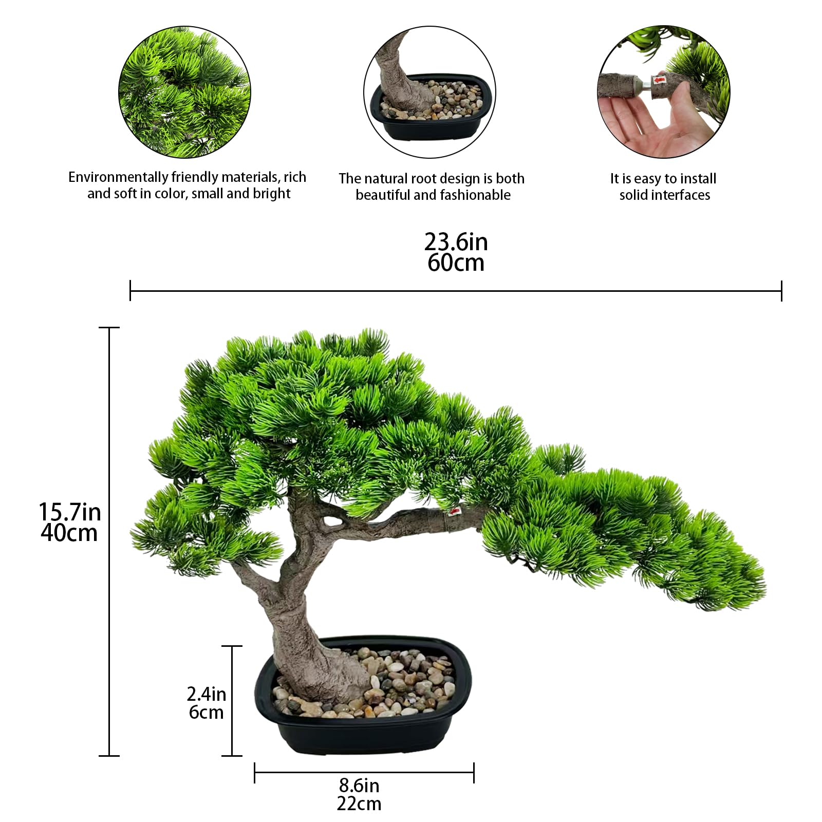 VIGGDA 3ft（36in） Artificial Bonsai Tree Juniper Faux Plants Indoor Big Fake Plants Decor with Ceramic Pots for Home Table Office Desk Shelf Bedroom Living Room Decorations (Green): Green 15in