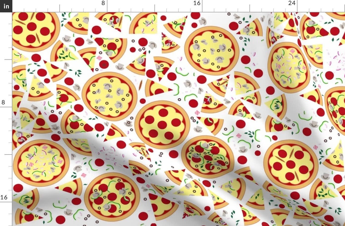Spoonflower Fabric - Pizza Pepperoni Mushrooms Food Cheese Kids Party Printed on Organic Cotton Sateen Fabric by The Yard - Sewing Quilting Apparel Home Decor