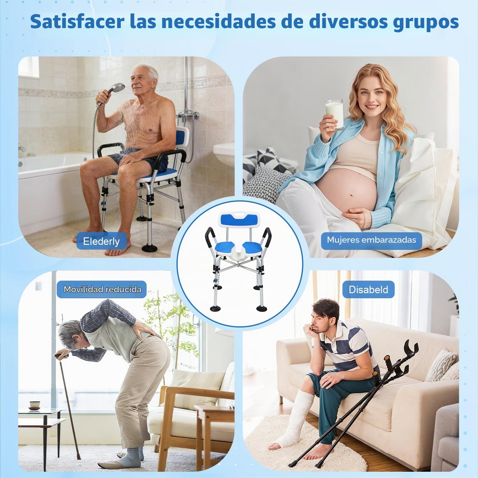 Silla de Ducha en U, Taburete de Ducha Ajustable de 5 Niveles con Ventosas, Silla de Baño de Capacidad de 150kg con Asiento en Forma, Banco de Ducha para Adultos Discapacitados y Mujeres Embarazadas