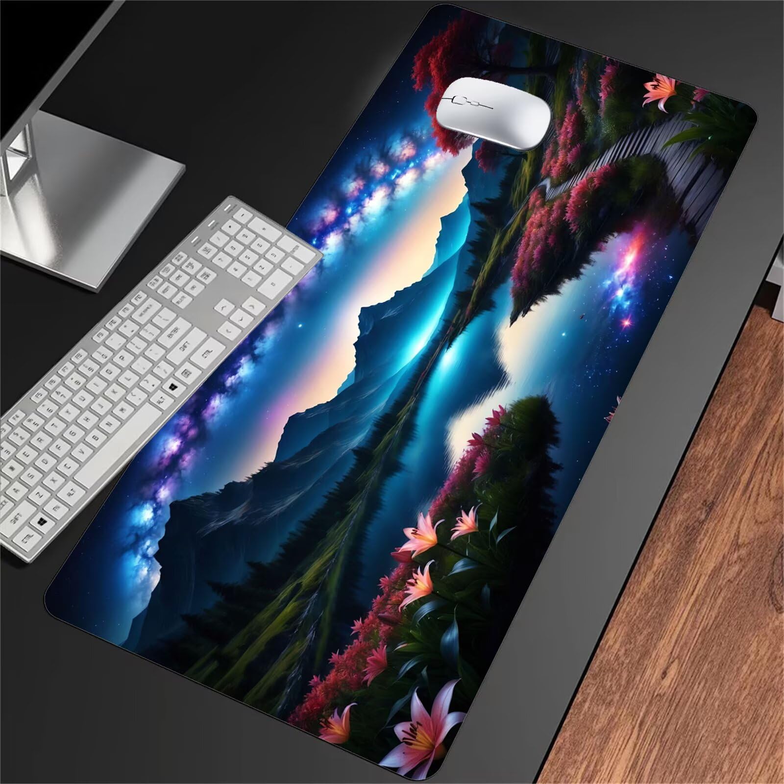 Duża podkładka pod mysz do gier 1200 x 600 x 2 mm podkładka pod mysz XXL, podkładka pod mysz do gier z przeszytymi krawędziami i antypoślizgową gumową podstawą, do domu i biura (krajobrazy rzeki)