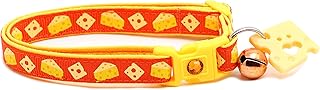 Cheese Cat Collar with Charm & Bell | Safety Breakaway Collar | Adjustable Large Size or Kitten Collar (Large(10lbs & Up), Orange)