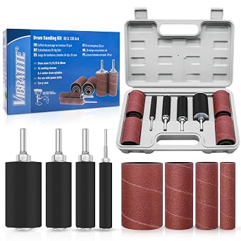 VIBRATITE 20 Pieces Sanding Drum Kit, 80 and 120 Grit Spindle Sander Sleeves with Tool Carrying Case for Rotary Tools, Power Drill, Woodworking, Paint, Metal Surfaces Polishing Jobs