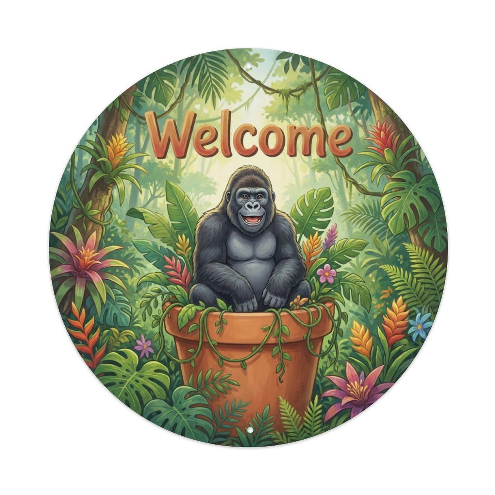 Metal Tin Sign Welcome Gorilla Jungle Vine