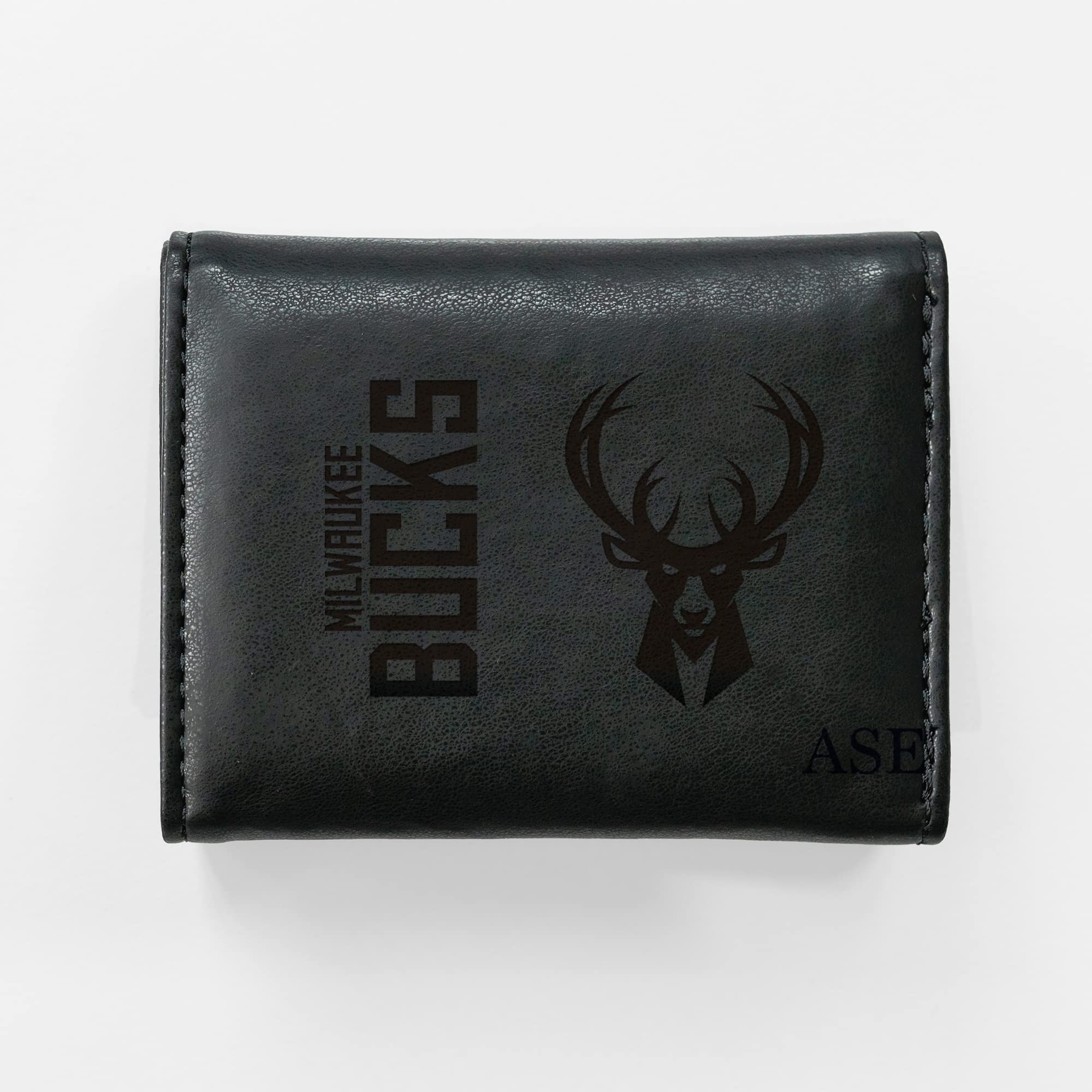 Rico Industries NBA Basketball Milwaukee Bucks Black Personalized-Custom Laser Engraved Tri-fold Wallet - Slim Wallet