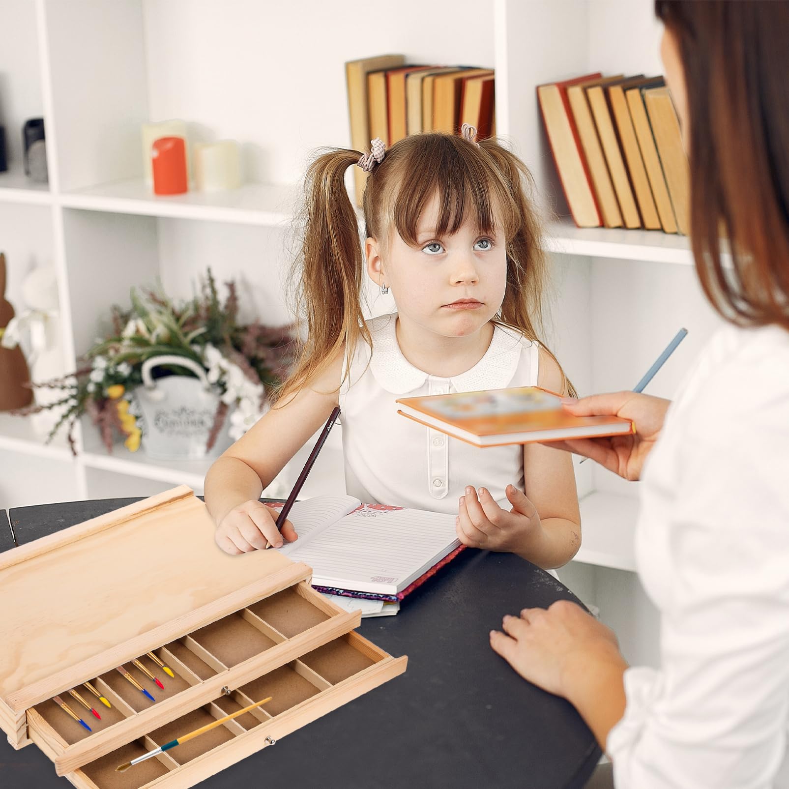 HAPINARY Pen Organizer Storage Wooden Craft Storage Box Brush Holder Pencil Holder Desk Organizer