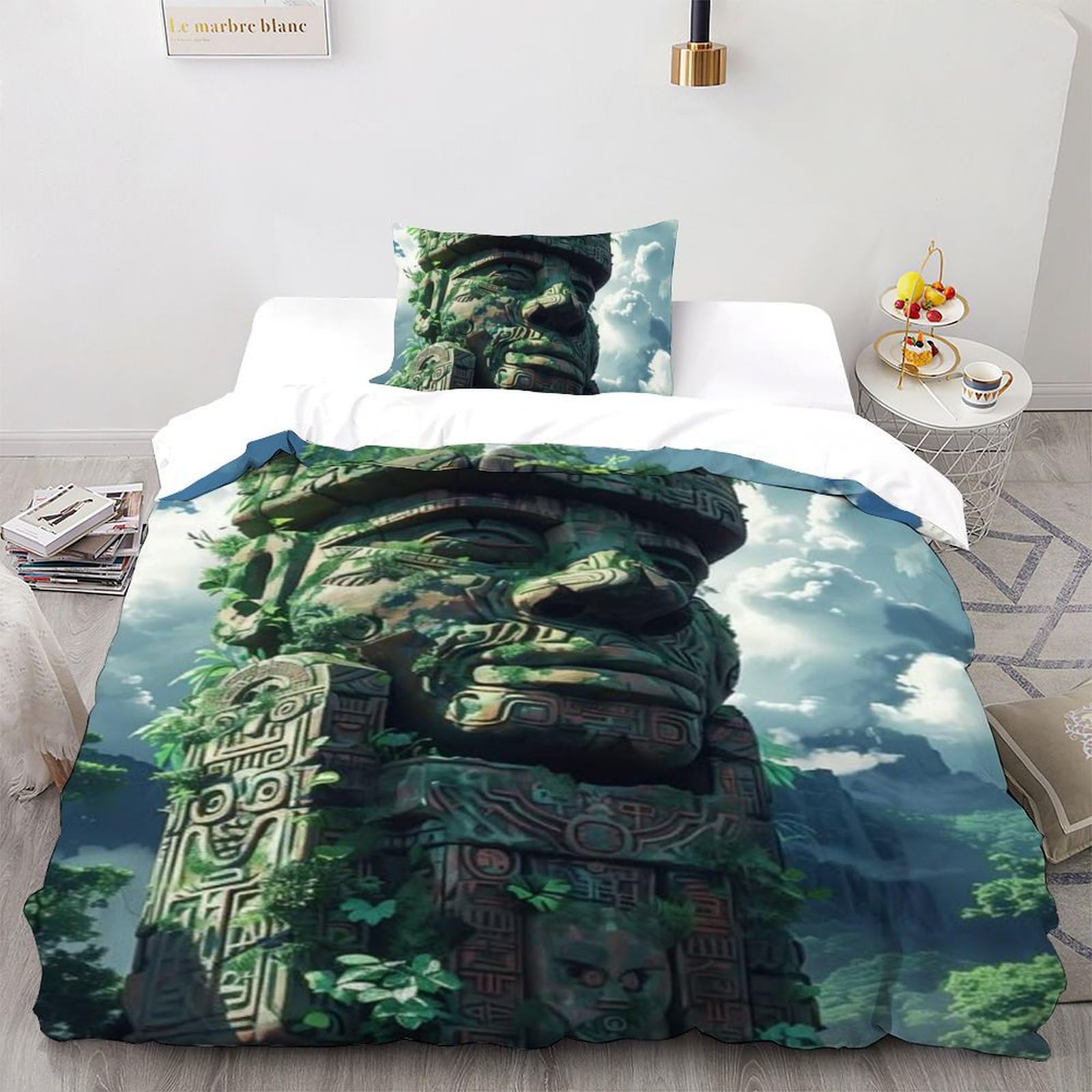 Housse de couette single imprimé 3D bleu avec taie d'oreiller en microfibre pour lit fille