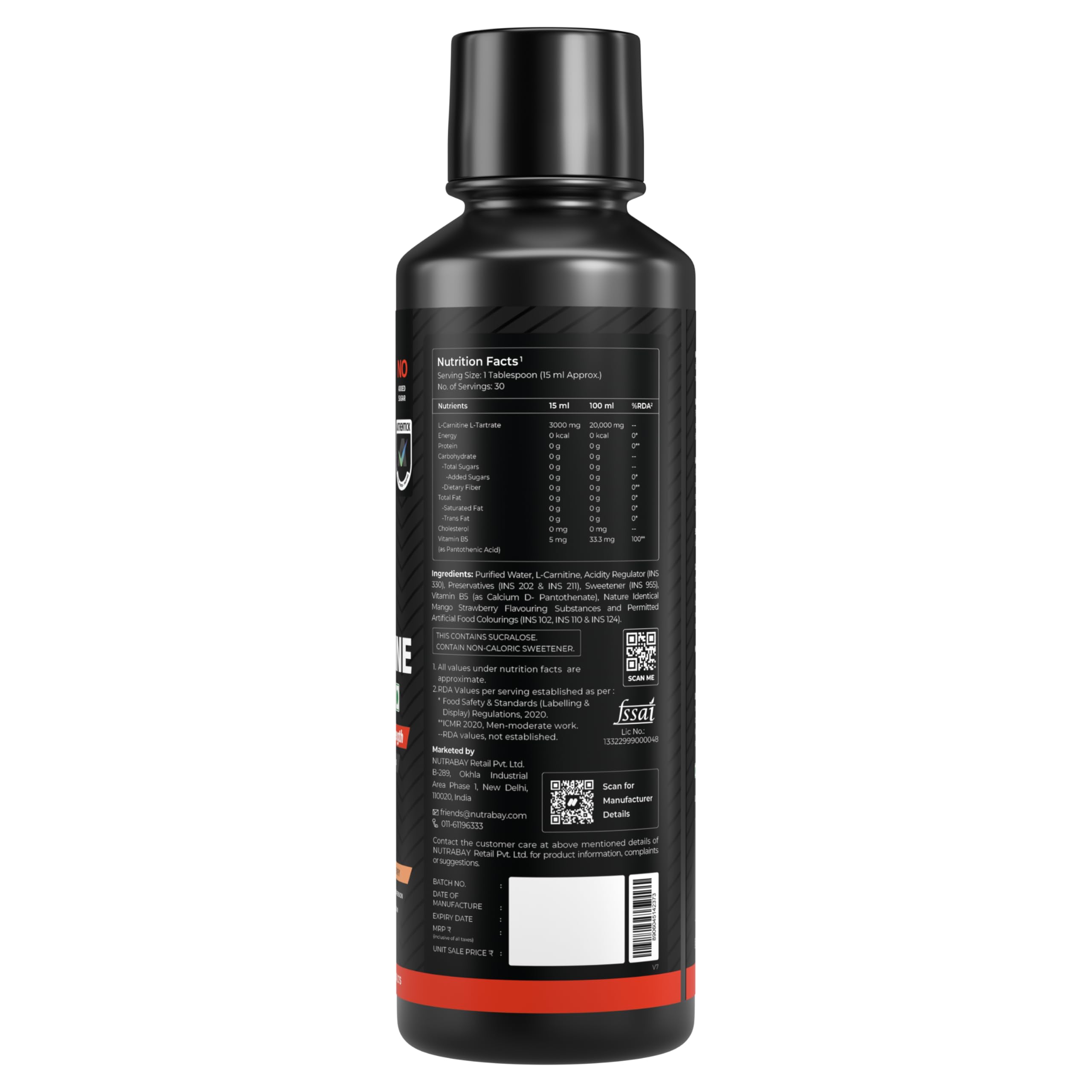 Nutrabay 3000mg Liquid L-Carnitine + Vitamin B5 - Mango Strawberry, 450 ml — Amazon image 7