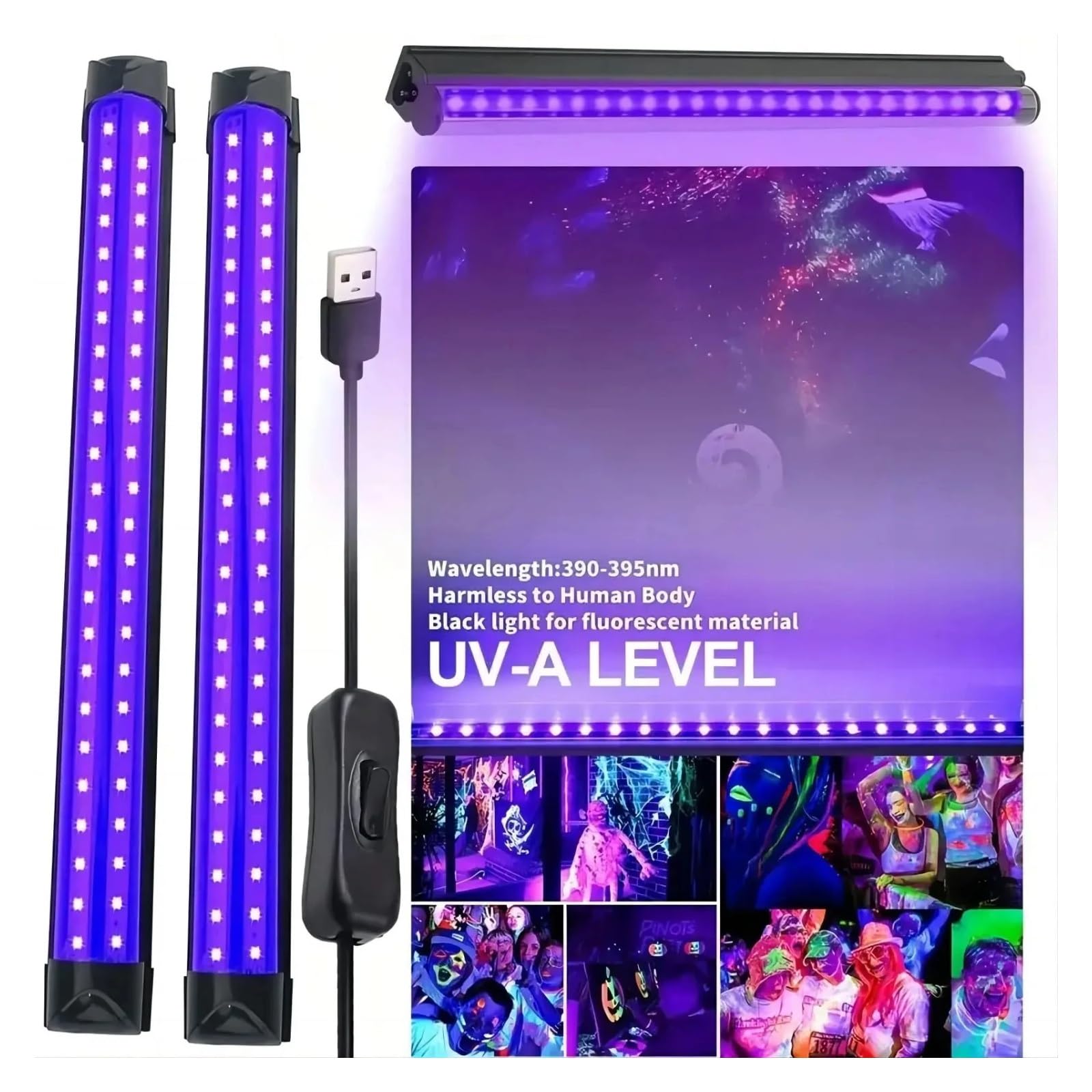 1/2 szt. listwy świetlnej UV do pokoju, szafki, świąteczne dekoracje na Halloween, plakat z farbą do ciała, fluorescencyjny gobelin, świecąca impreza(2Pcs)