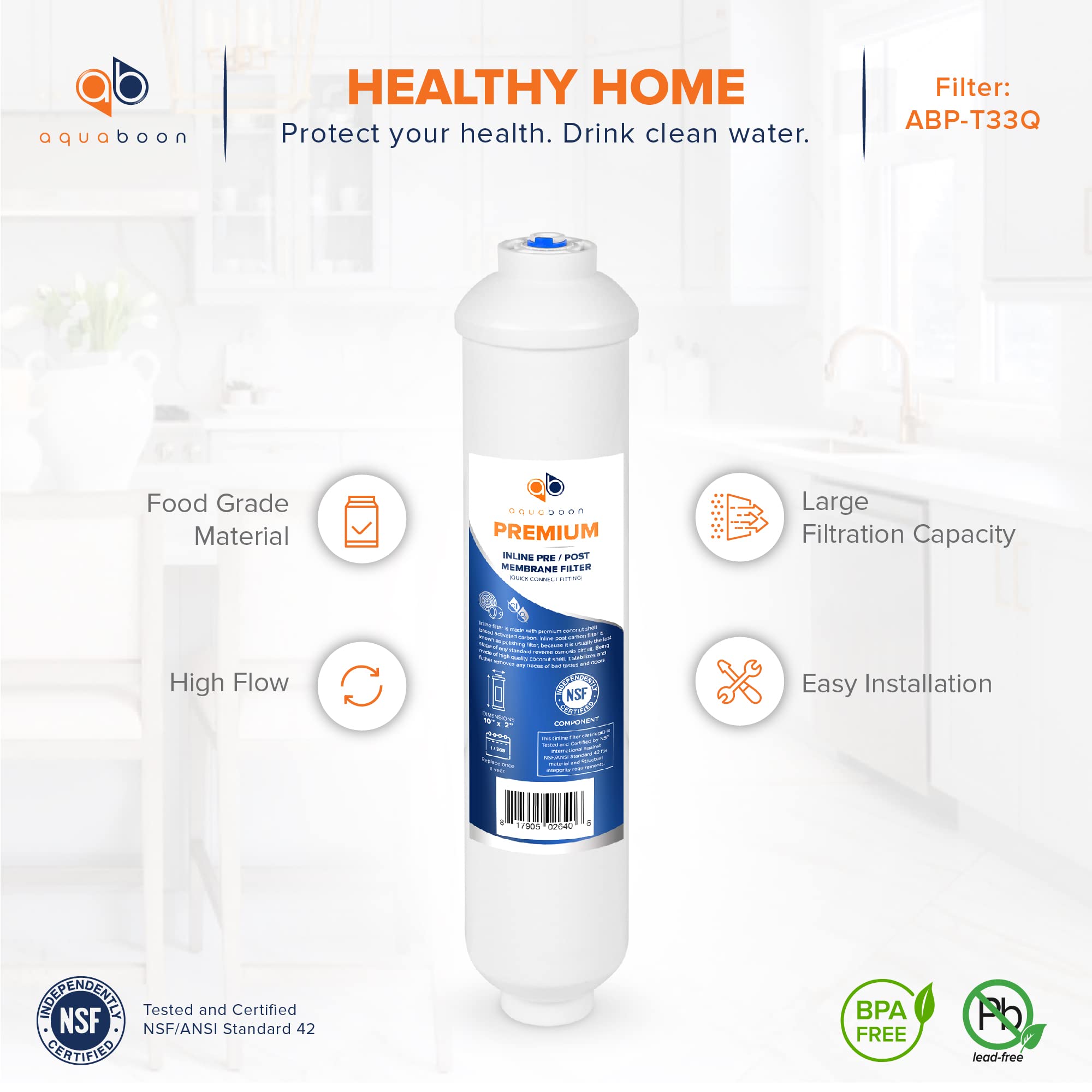 Aquaboon Filtro de agua de pulido de carbono para poste en línea de alta calidad para sistema de ósmosis inversa, tamaño estándar (ajuste de conexión rápida), filtro de agua RO de repuesto compatible