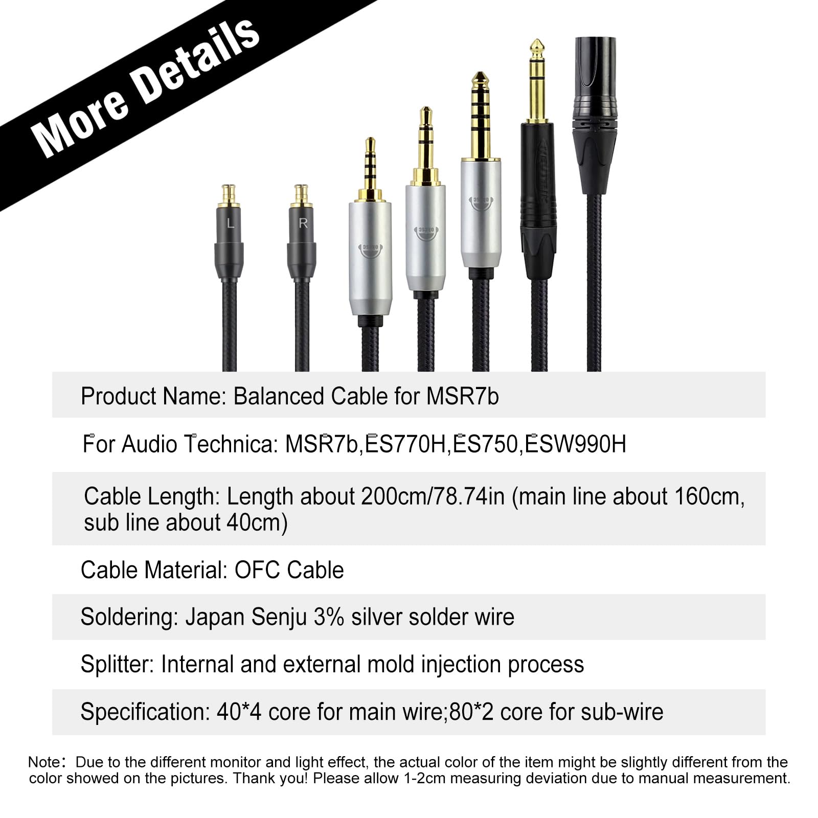 okcsc SR9 Cavo di prolunga audio intrecciato a 4 pin, cavo di prolunga Hi-Fi, 3,5 mm femmina a maschio, in nylon, compatibile con ATH-MSR7b, ATH-SR9