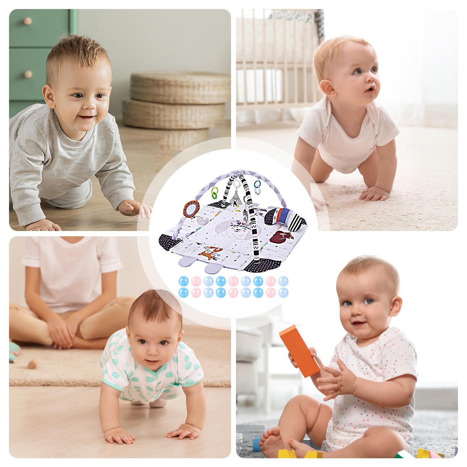 Mats De Bebé Para El Juego De Piso - Tabla De Actividades Para 1 Año De Niño | Juguetes Educativos | Centro De Actividades Para Niños Pequeños Con Bolas De Mar Y Juguetes Desmontables | Aprender Jugue