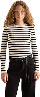 كنزة من ديفاكتو برقبة كرو للنساء، تصميم فيتد بأكمام طويلة، مصنوعة من الأكريليك