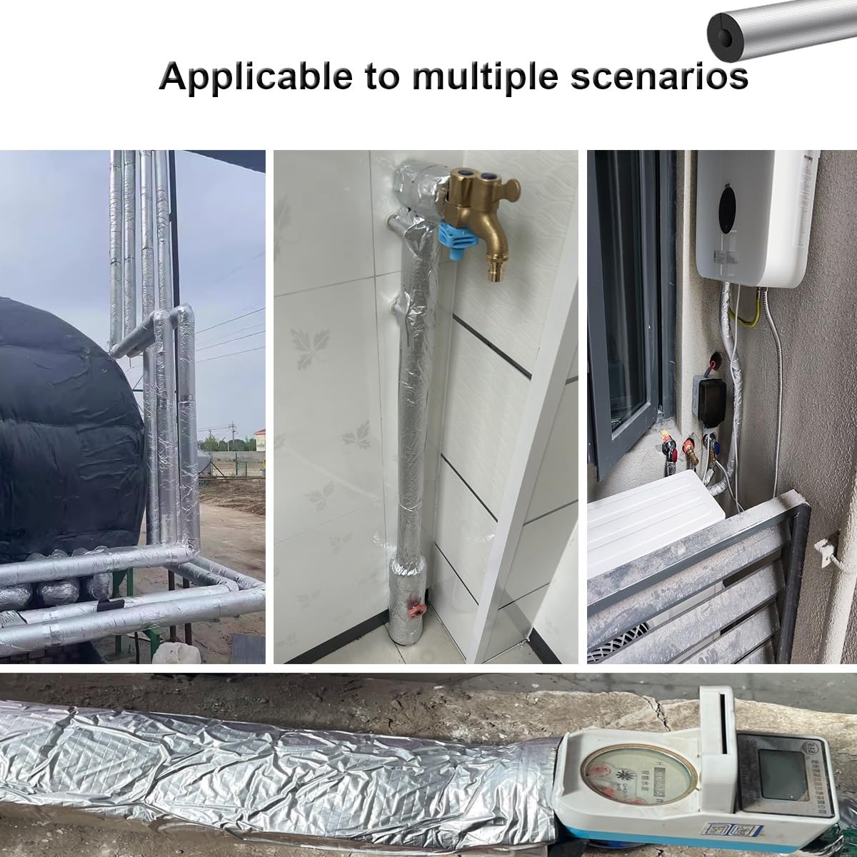 Confezione da 1 tubo isolante autoadesivo per tubi in schiuma, diametro interno da 3/4 a 4 pollici, tubo in gomma rivestito in foglio di alluminio (ID 2-1/2 "x T 1-1/5")