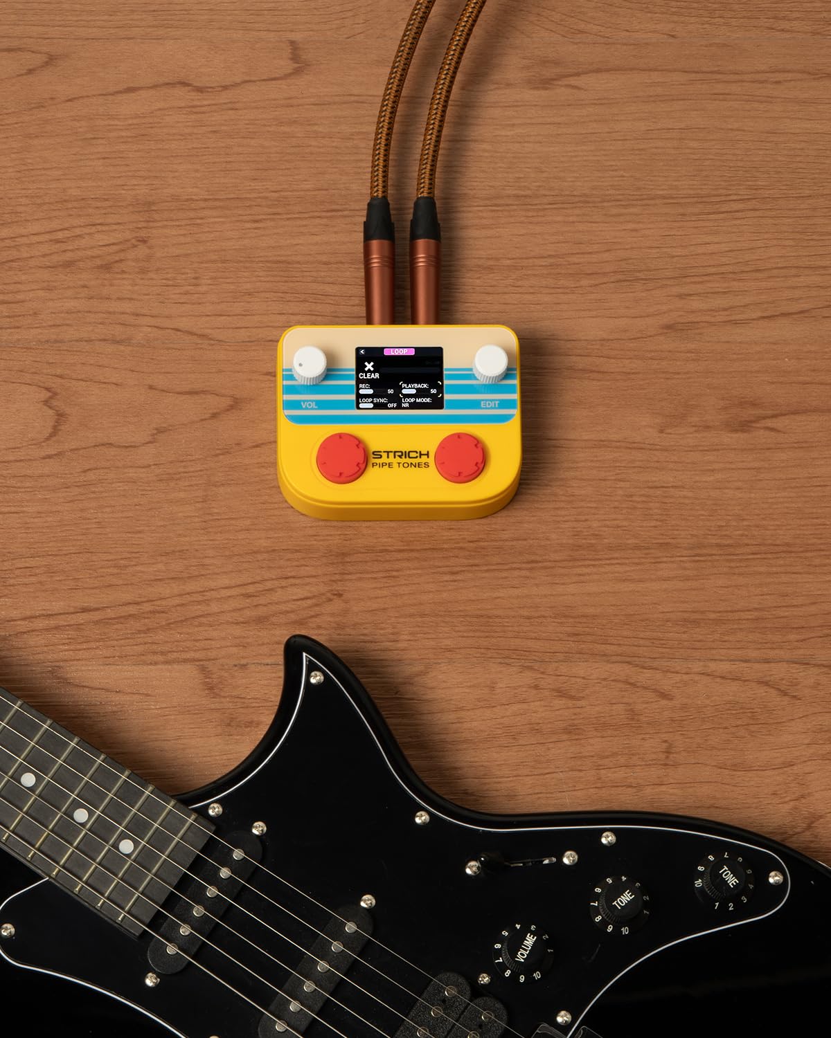 STRICH Pipe Tones Pocket Multi-Effects Processor per chitarra e basso con 10 moduli effetto 125 effetti Looper 40s 100 pattern di batteria Interfaccia audio USB Controllo wireless (Arancione)