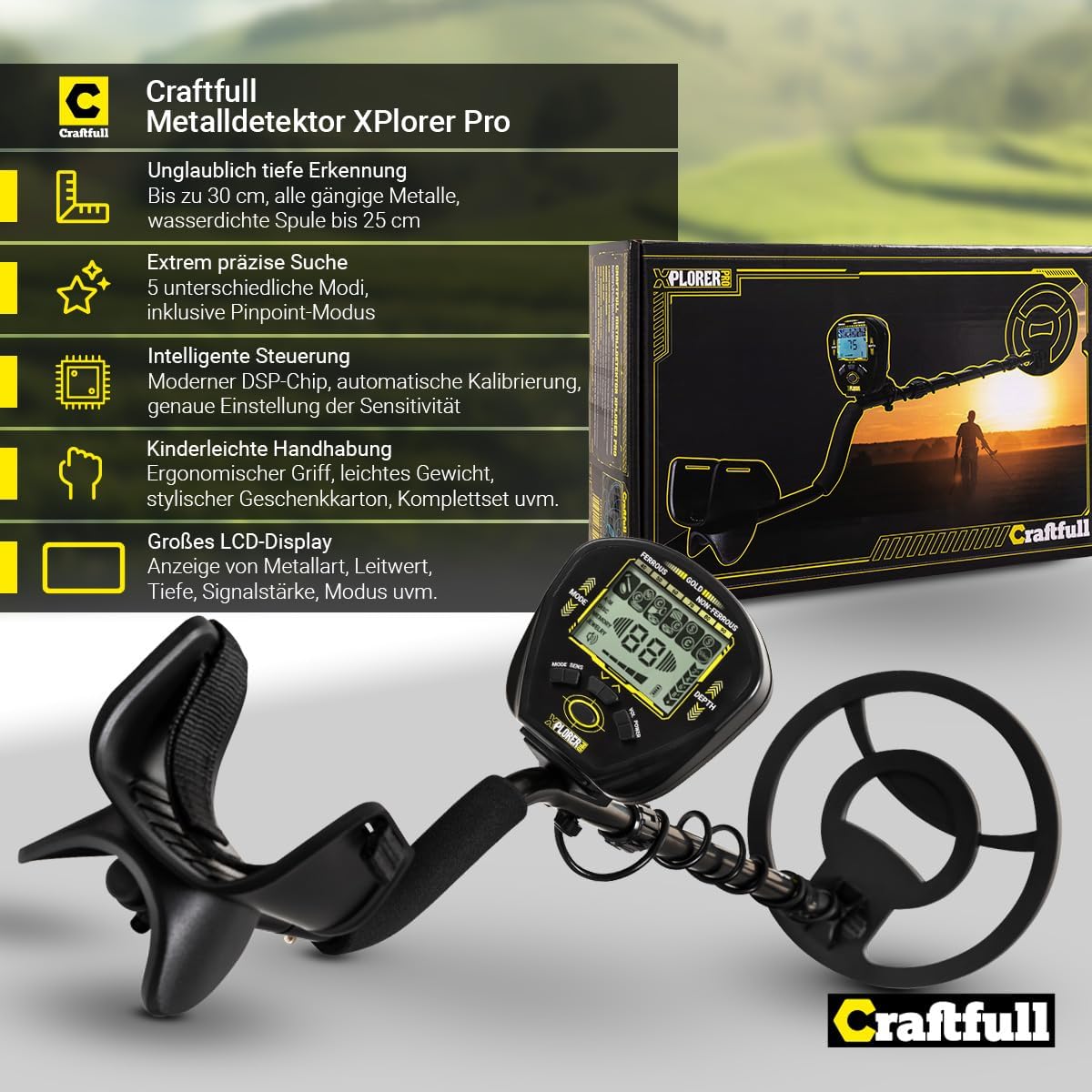 Craftfull Metalldetektor | Metalldetektoren für Kinder und Erwachsene - Pinpointer - Metal Detector - Gold Detektor - Schatzsuche - Metallsuchgerät wasserdicht - Multidetektor - Metalldetektor Set