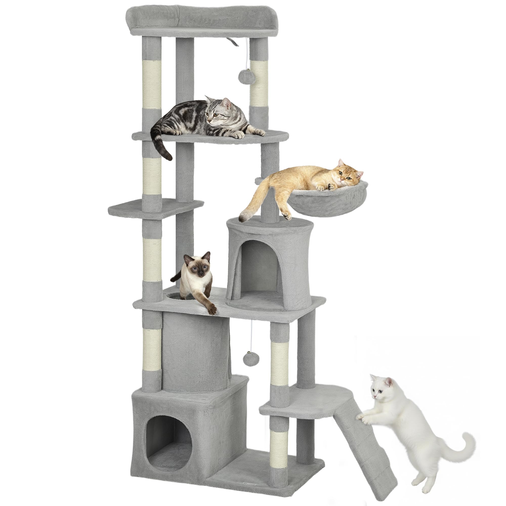 PawHut Cat Tree, 170 cm Large Cat Tower for Indoor Kittens, Light Grey
