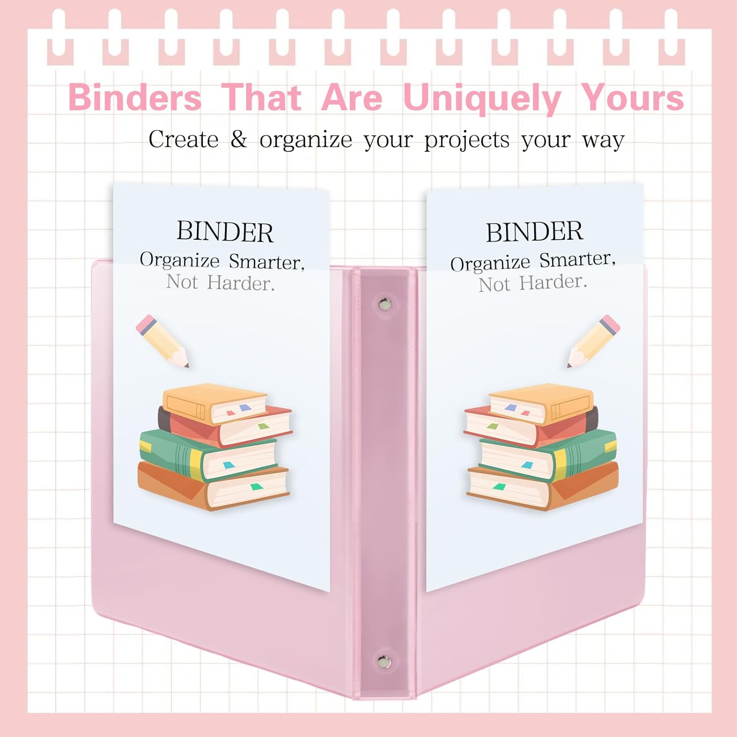 1 Inch 3 Ring Binder with Pockets​​ - 6 Pack Binders Bulk for US Letter Size Paper, Multicolor for Office, Home,Work,School Use(Pink Binder)