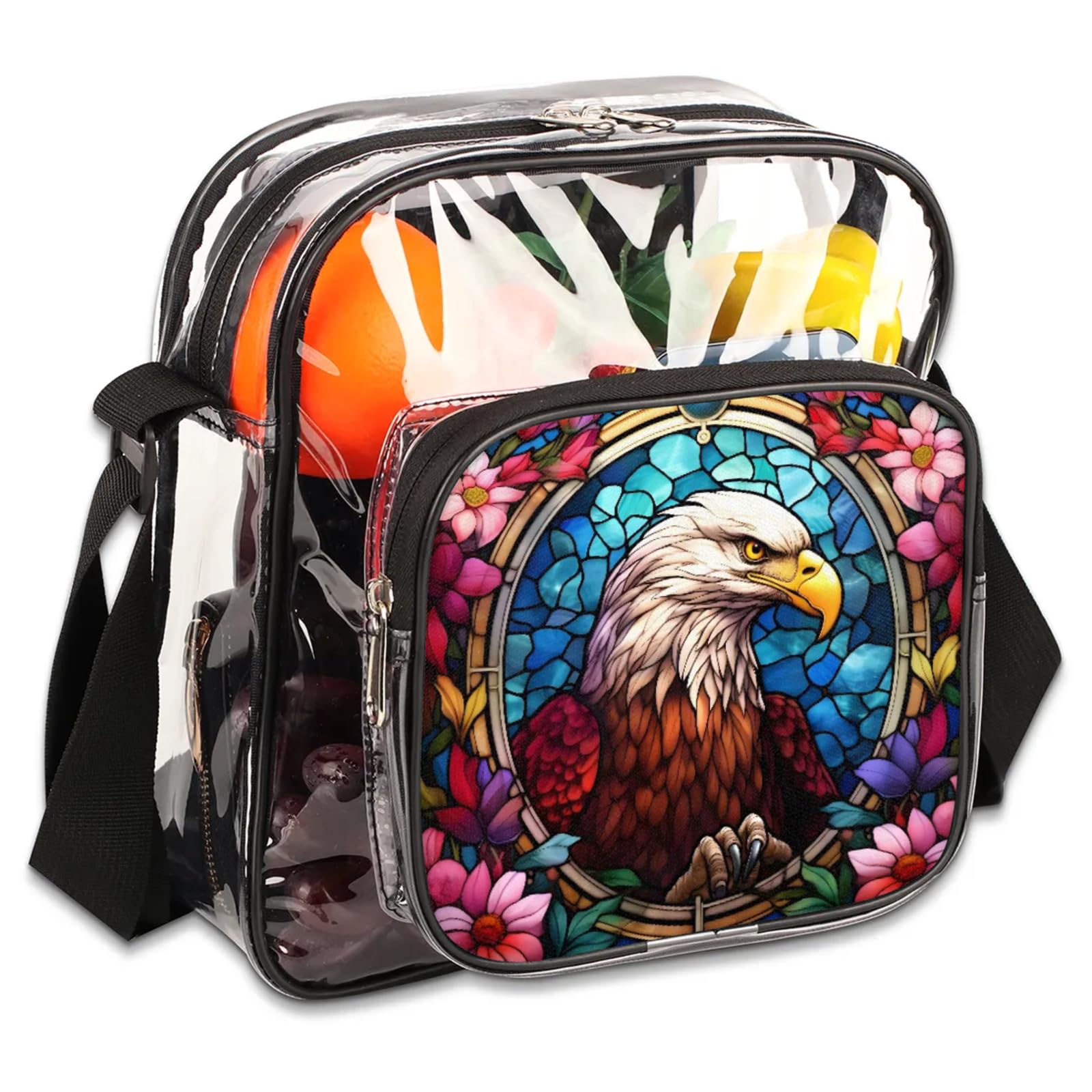 Clear Crossbody Bag Stadium Approved Eagle's Transparent Bag for Festivals, Sports Events, Concerts,Beach Bag for Women Men Animal Clear Purse with Front Pocket Messenger Bag with Adjustable Strap