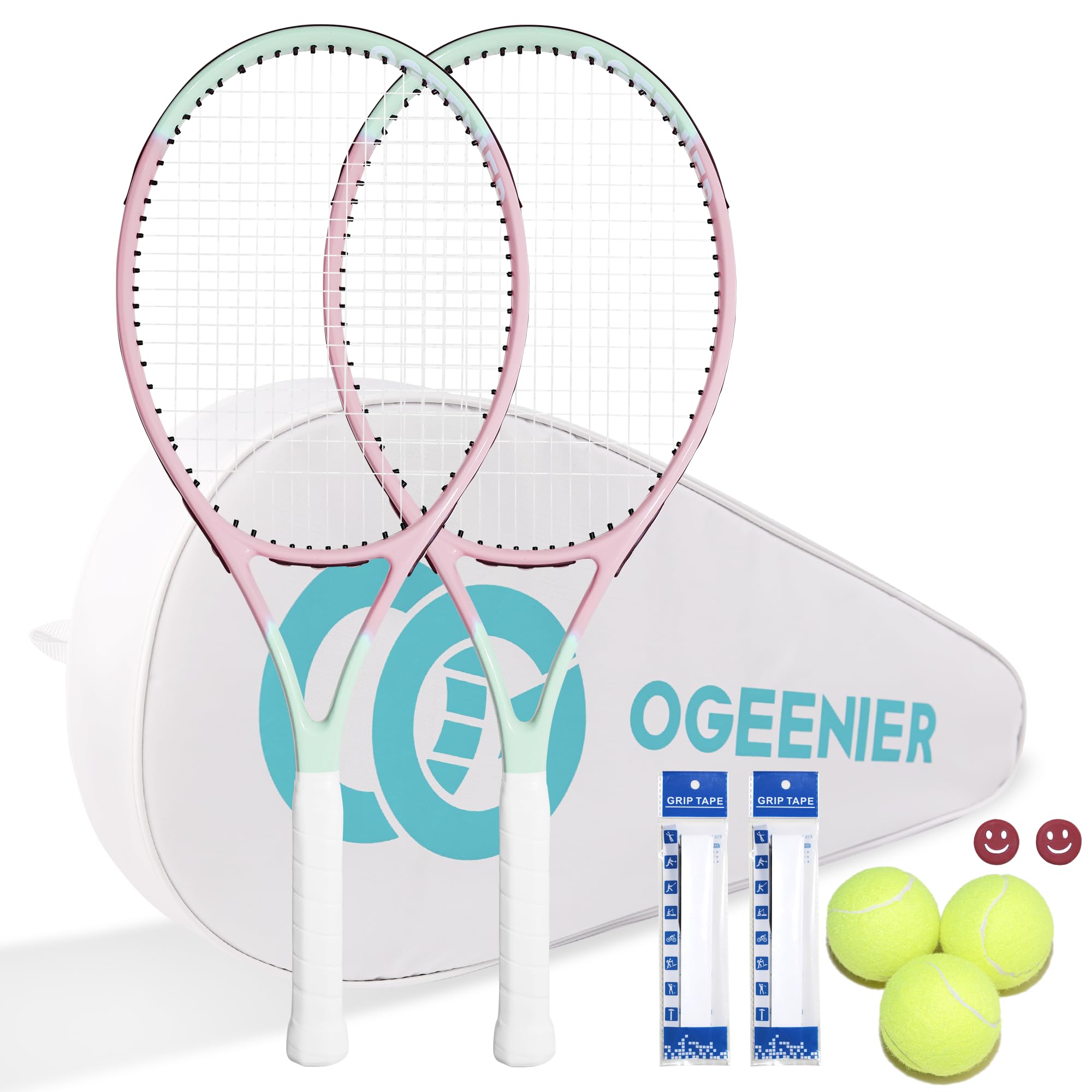 OGEENIER 27 Zoll 2 Player Tennisschläger Racket Set für Erwachsene Tennisschläger Damen Herren, für Anfänger mit 2 Griffband und 3 Bällen und 2 Tennis-Vibrationsdämpfer 1 Tennis Tasche