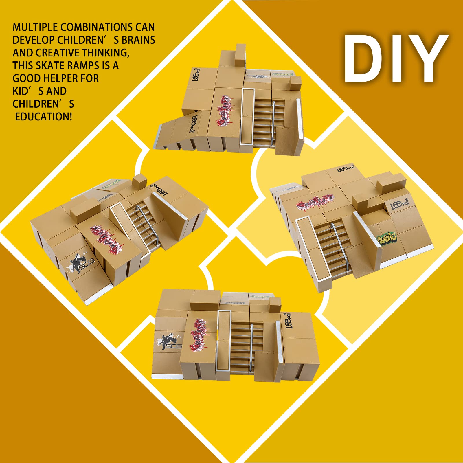 Kit di Rampe per Skateboard, kit da Allenamento con dita, Mini Skateboard da Dita con Rampa, Finger Skateboards Rampa, per Skateboard, Scooter e molto altro (8 parti)
