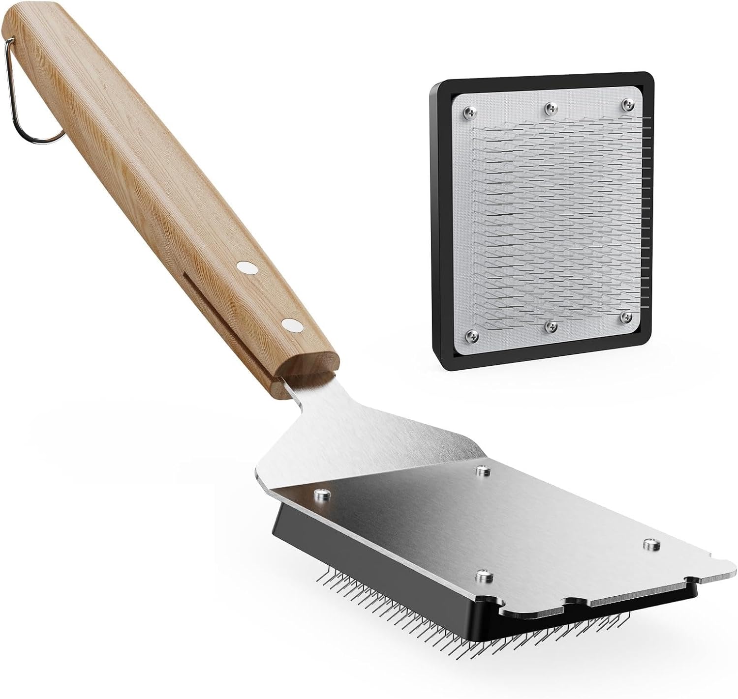 BBQ Grill Brush with U-Shaped Fixed Design, 45° Angled Steel Filaments for Deep Cleaning, Wooden Handle Grate Cleaner with Hanging Hook for Gas, Charcoal & Smoker (16 Inch)