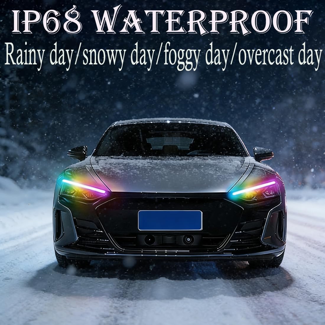 Indicatore di direzione con striscia luminosa RGB per auto,striscia luminosa di marcia diurna a LED flessibile e impermeabile con controllo app wireless,adatta per auto,moto (24pollici/12V)