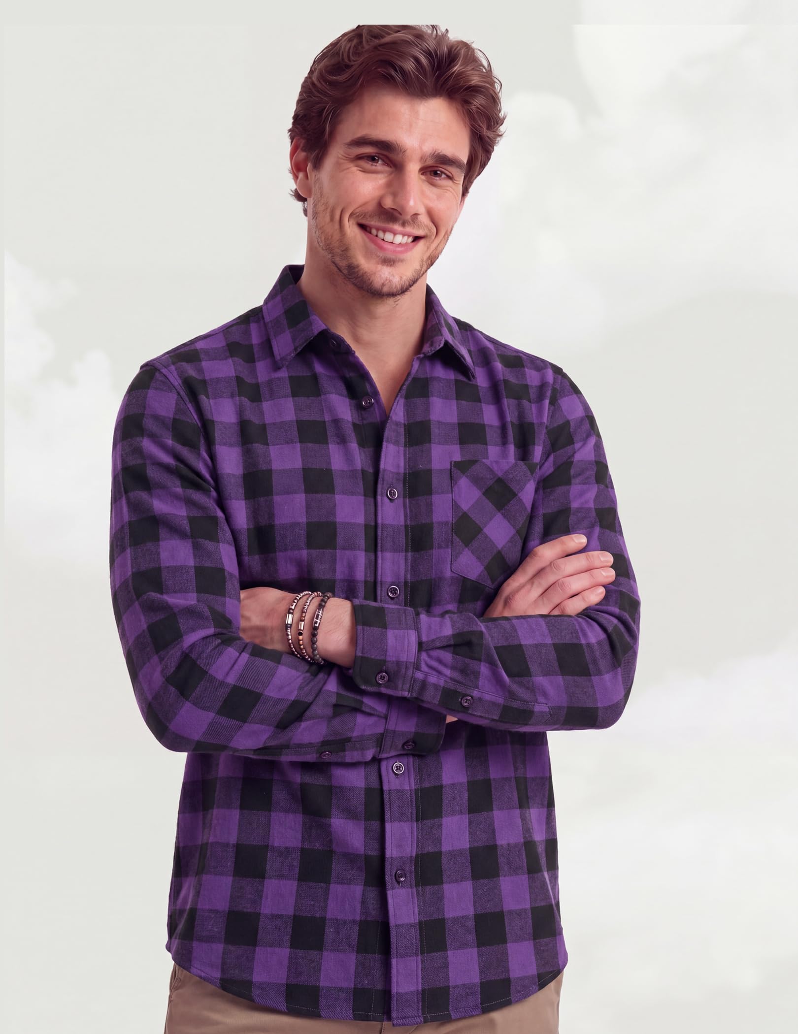 COOFANDY Camicia da uomo in flanella a quadri a maniche lunghe con bottoni camicie casual autunno camicia giacca
