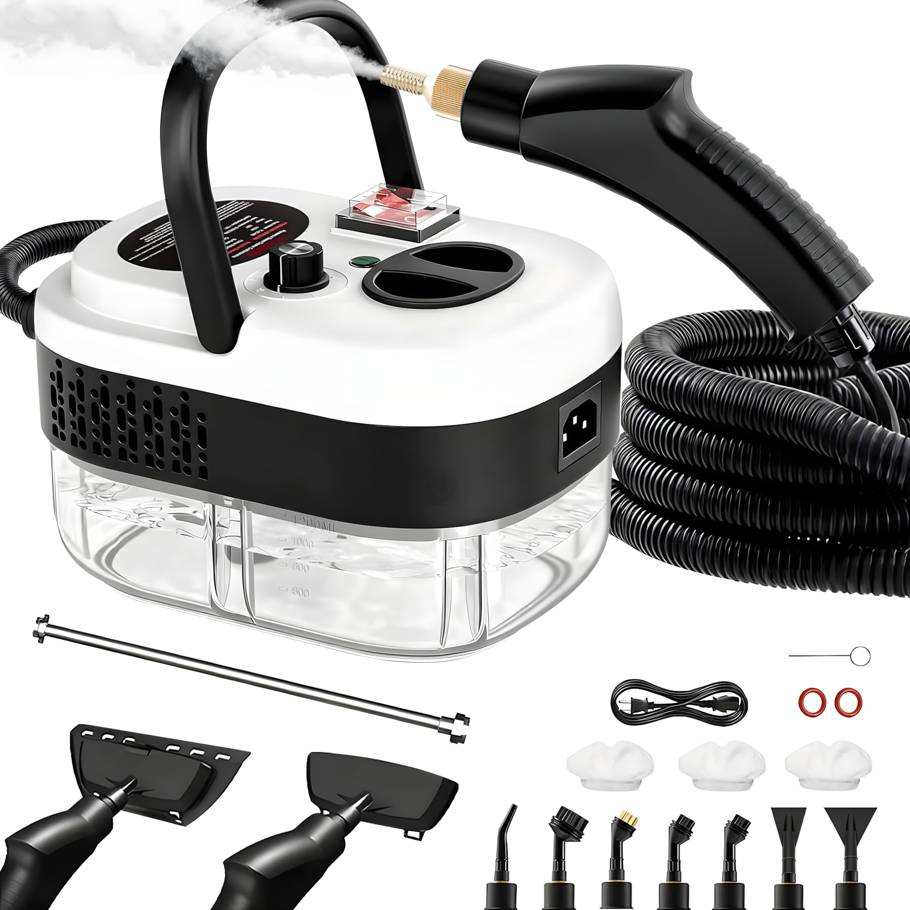 Nettoyeur à vapeur manuel 6 niveaux réglables, chauffe 10–15s, réservoir 1,2 L, 15 accessoires, nettoyeur haute pression sans chimie cuisine salle de bains sols voitures vitres