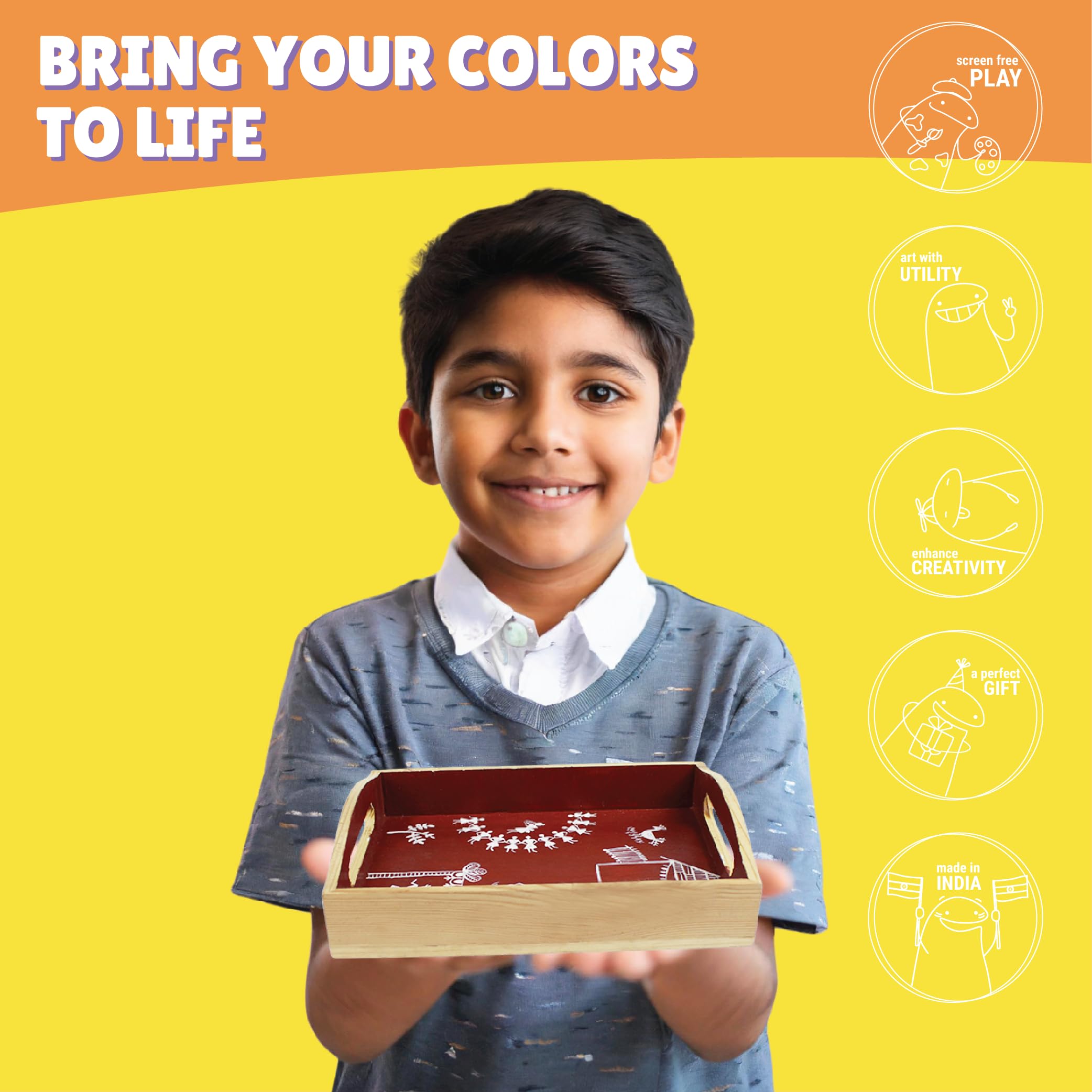 Kalakaram Paint Your Own Warli Art Serving Tray |DIY Serving Tray Painting for Adults and Kids, Assorted - Image 5 thumbnail