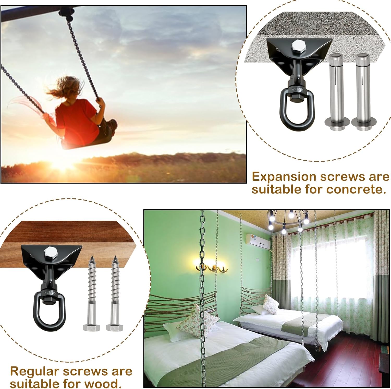Heavy Duty Swing Hangers,1200 lb Hammock Hanging kit,360°Rotating Swing Hardware for Playground,Yoga,Heavy Bag,Porch Swing,Hammocks,Swing Chair