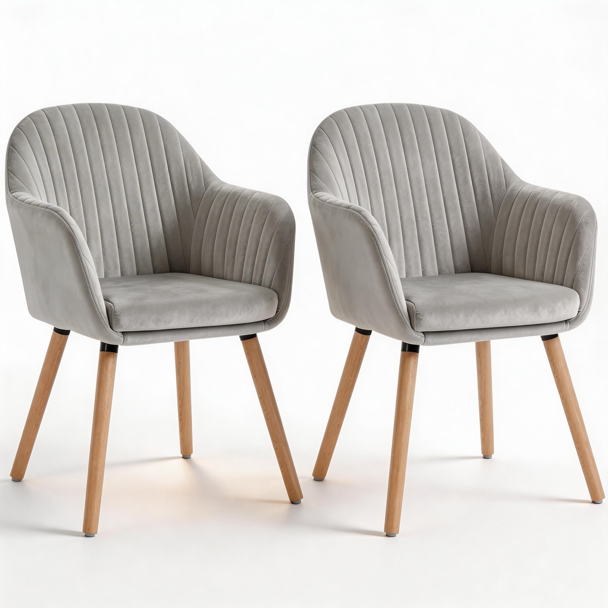 WOLTU Esszimmerstühle 2er Set, für Schlafzimmer Küche Wohnzimmer, Küchenstühle gepolstert mit Armlehne, aus Samt Massivholz, Hellgrau