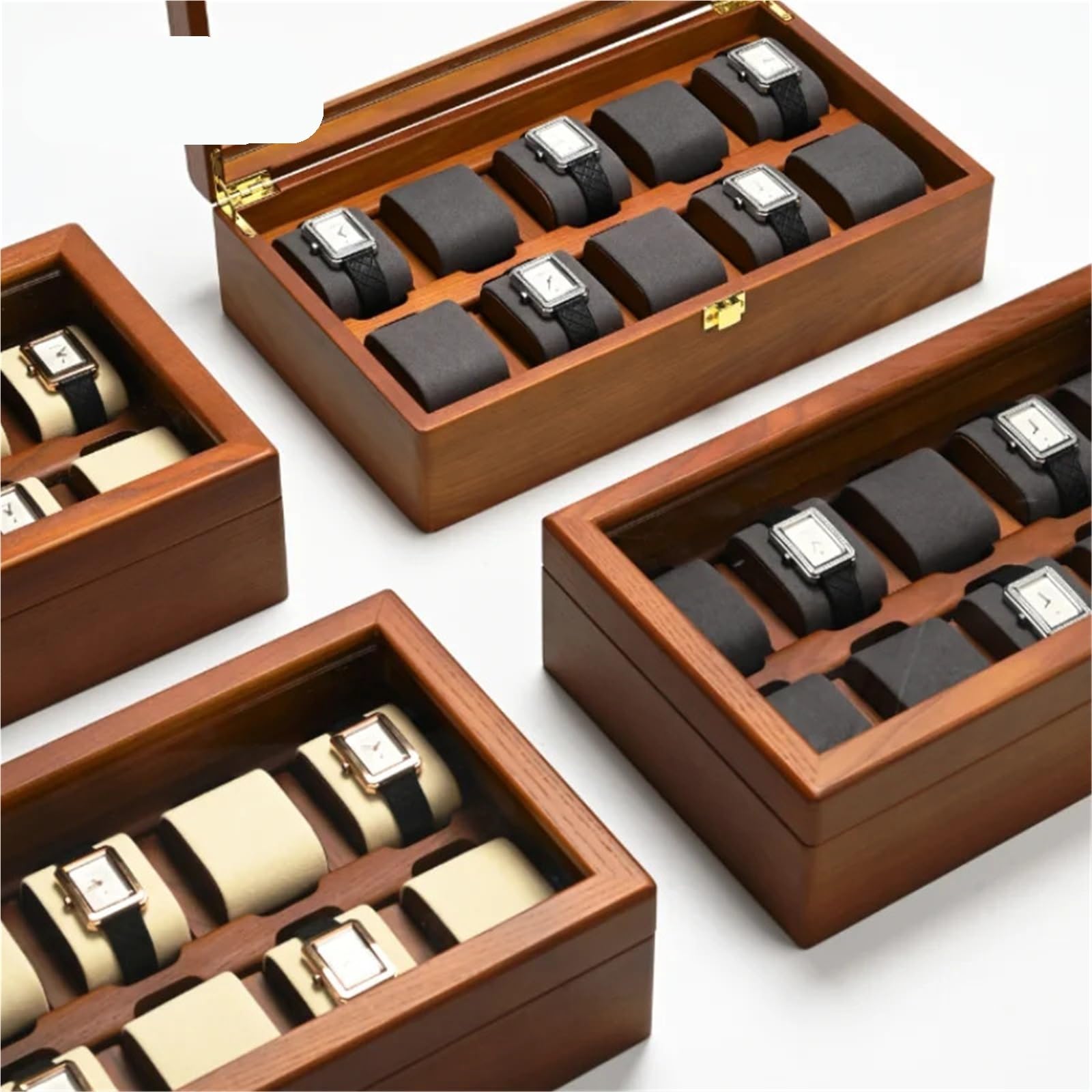 Caja de relojes de madera maciza Caja organizadora de joyas madera, 6/10 rejillas, soporte for reloj sólido, estuche almacenamiento, expositor for
