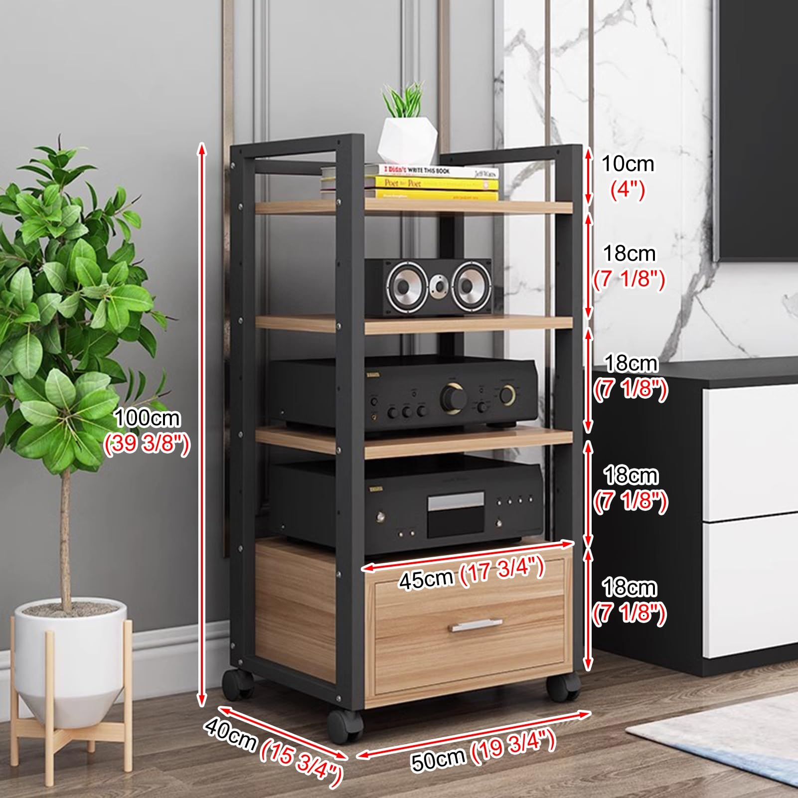 porta-DVD, Mobiletto stereo alto 100 cm con cassetto