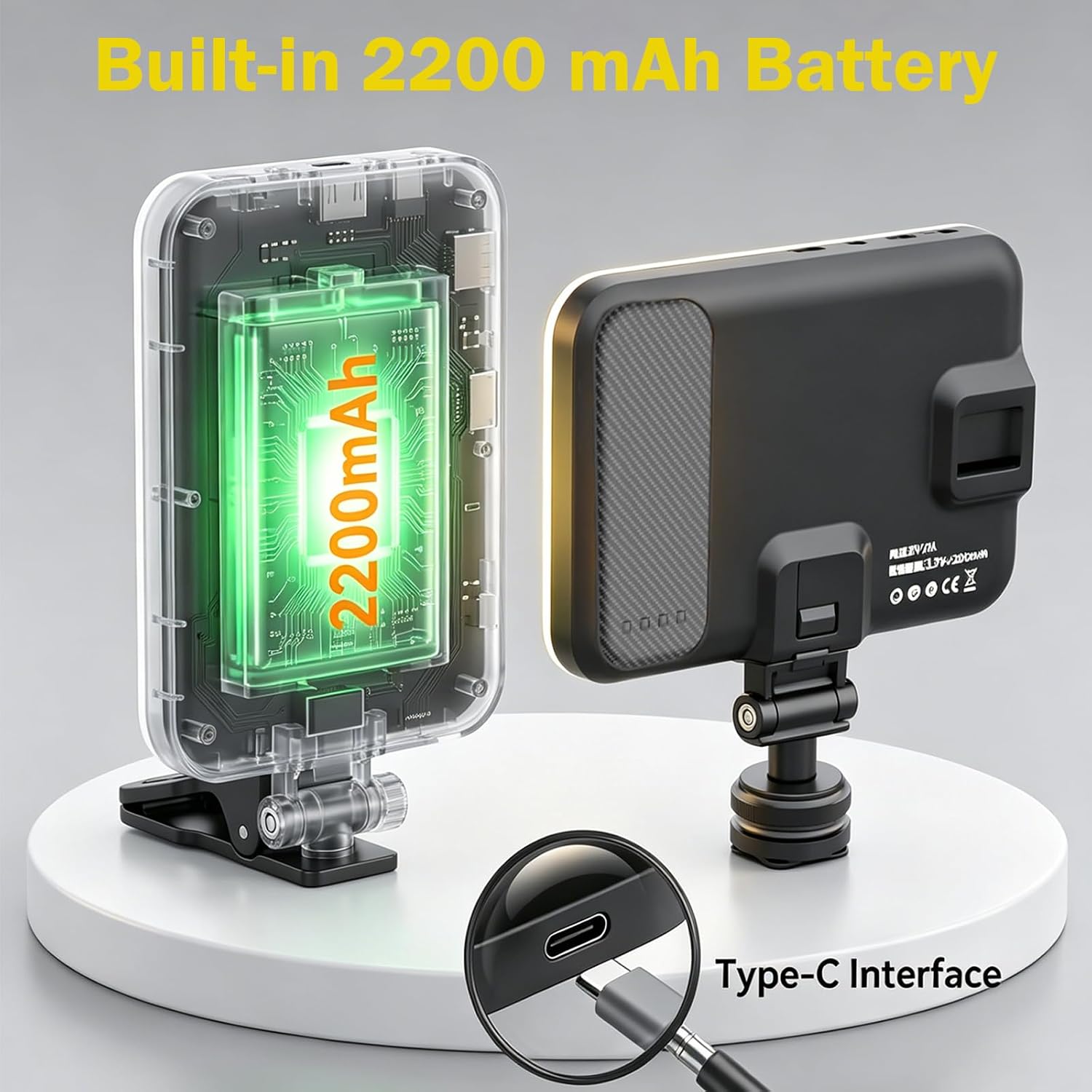 60 LEDs Selfie Light for Phone, Portable Clip-on Ring Light with 3 Lighting Modes, 2200mAh Battery Rechargeable for Digital Devices Lighting, CRI 97+ with Laptop/iPhone/Camera/TikTok/Zoom