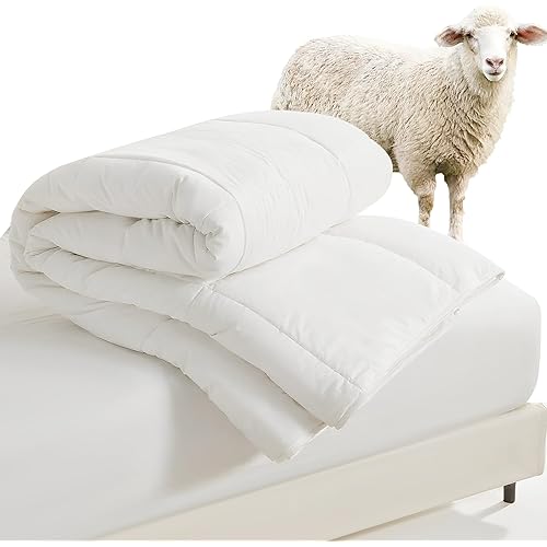 HOMBYS Lightweight Wool Comforter King Size - 100% Australian Wool Filling 120gsm, Breathable & Thin Duvet Insert for Hot Sleepers, 60s Cotton Shell, All Season Comfort, White