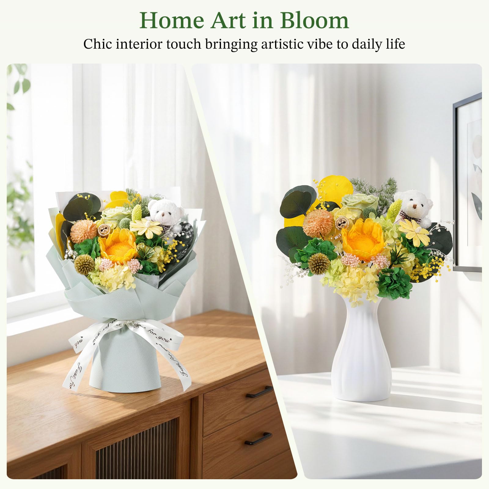 Emibele Bouquet Girasoli Conservati, Fiori per Consegna Prime, Bouquet Fiori Eterni, Compleanno Anniversario San Valentino Festa Mamma Laurea Regali Fiori per Lei Donne Moglie Madre Amiche