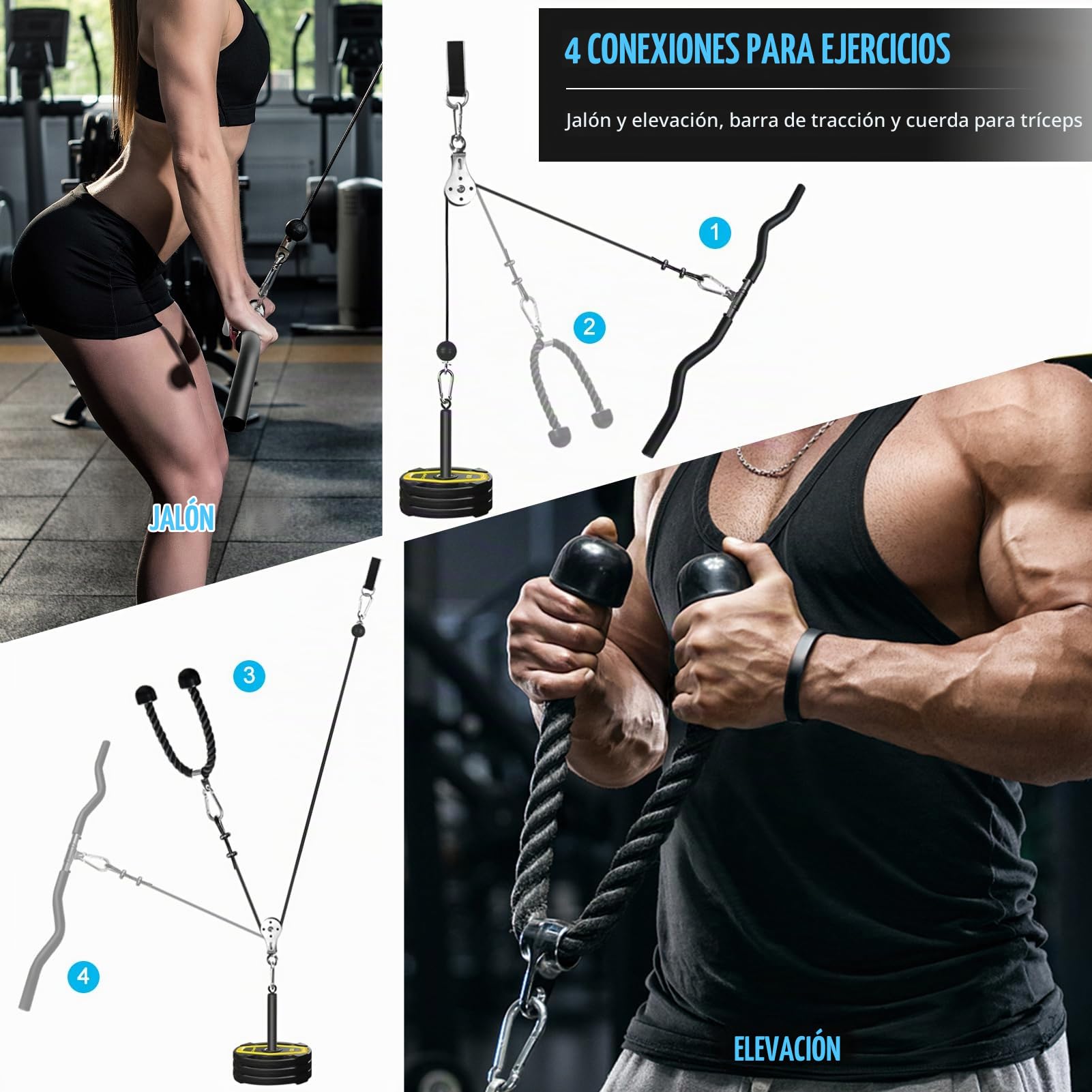 Polea Gym Casa, DIY Poleas Gimnasio Tríceps Polea Maquina Musculacion Entrenamiento Pecho Espalda Sistema de Poleas Gimnasio Casa