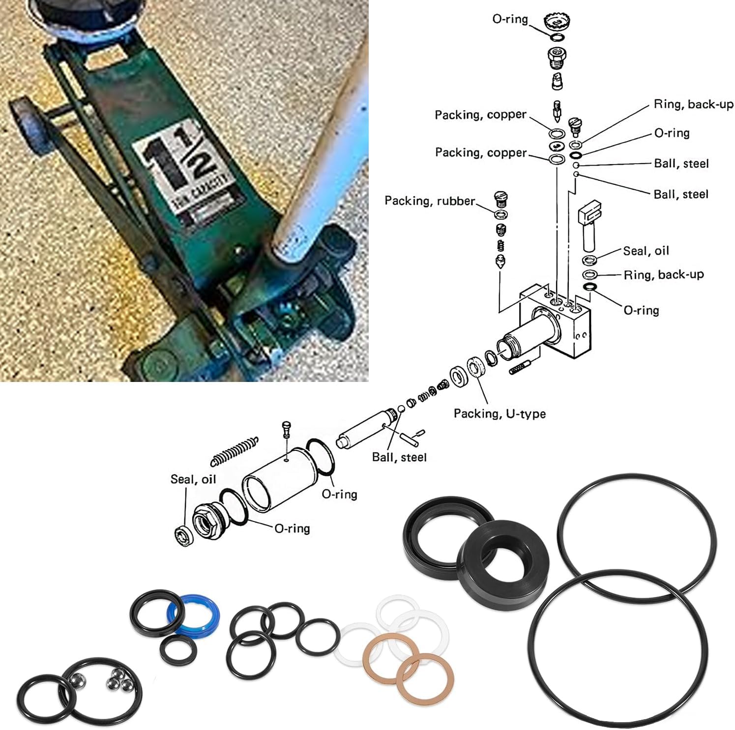 Floor Jack Seal Replacement Kit for 328.12002, 328.12001 Fit for Sears Craftsman 1.5 Ton Floor Jack All Years