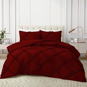 Silentnight 3 Piece Diamond Ruffle Comforter Set 100% Egyptian Cotton 800 Thread Count Premium Hotal Quality 400GSM, King/Cal- King 94" x 104" Inches - Burgundy Solid