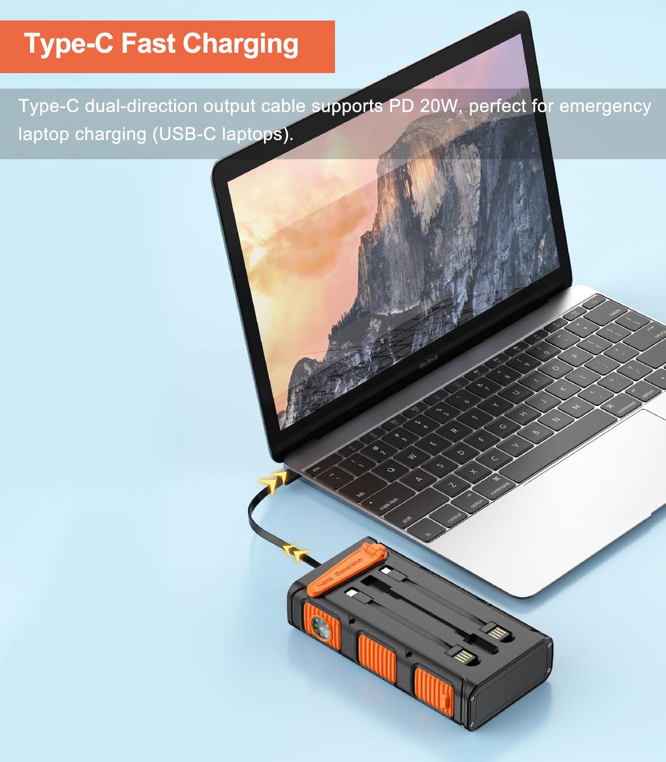 Cargador Solar Power Bank 30000mah Carga Rápida Batería Externa Inalámbrica con 3 Cables de Carga Integrados para Teléfono Tabletas
