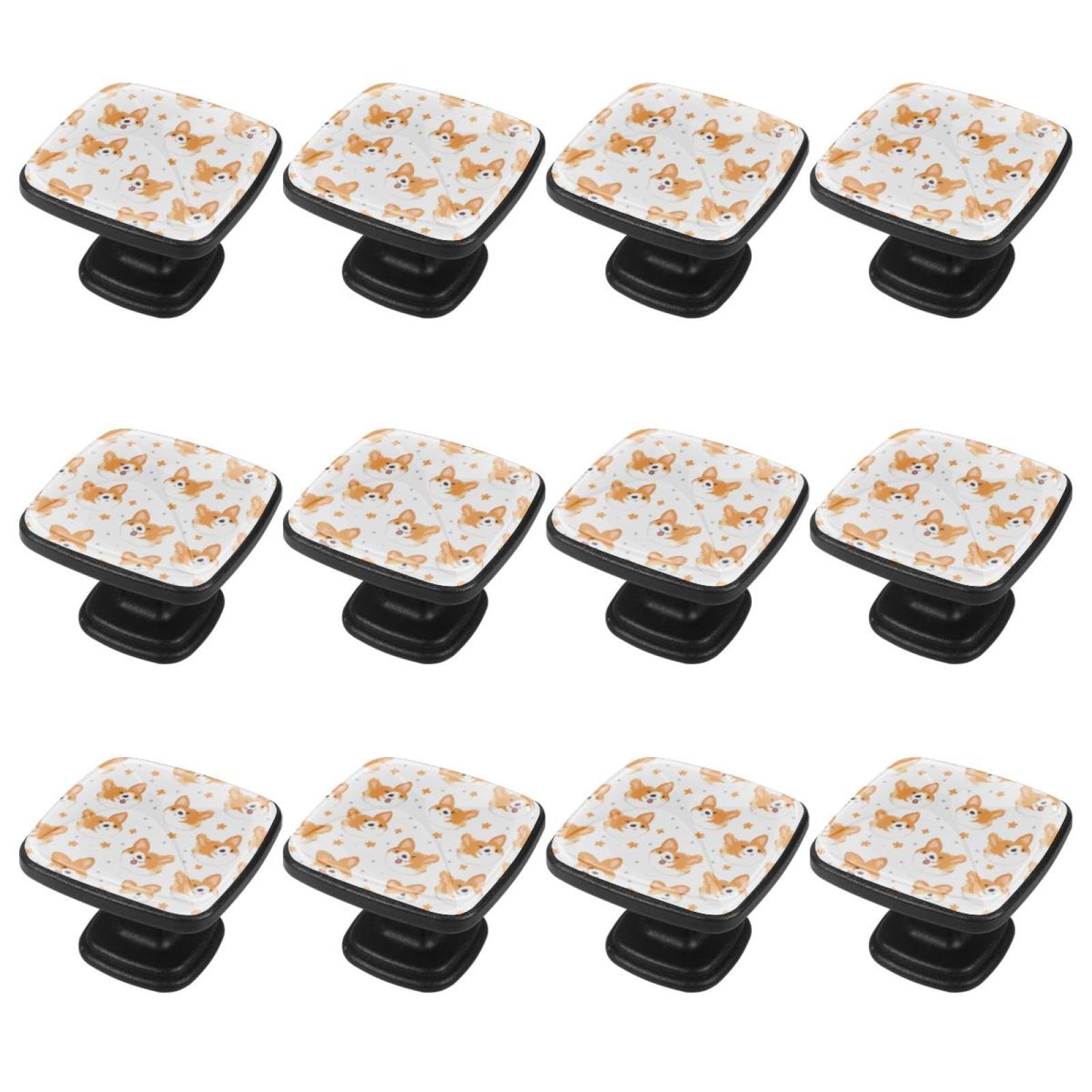 Pomos cuadrados para gabinete de cocina, pomos para cajones de tocador, 12 unidades, hueso lindo perro galés, pomos de puerta de gabinete