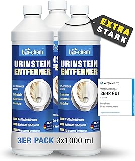 bio-chem Urinsteinentferner EXTRA STARK - 3x 1000 ML - Extrem kraftvoller & hochkonzentrierter Profi WC-Reiniger - Entfernt mühelos hartnäckigste Ablagerungen und Gerüche - Made in Germany