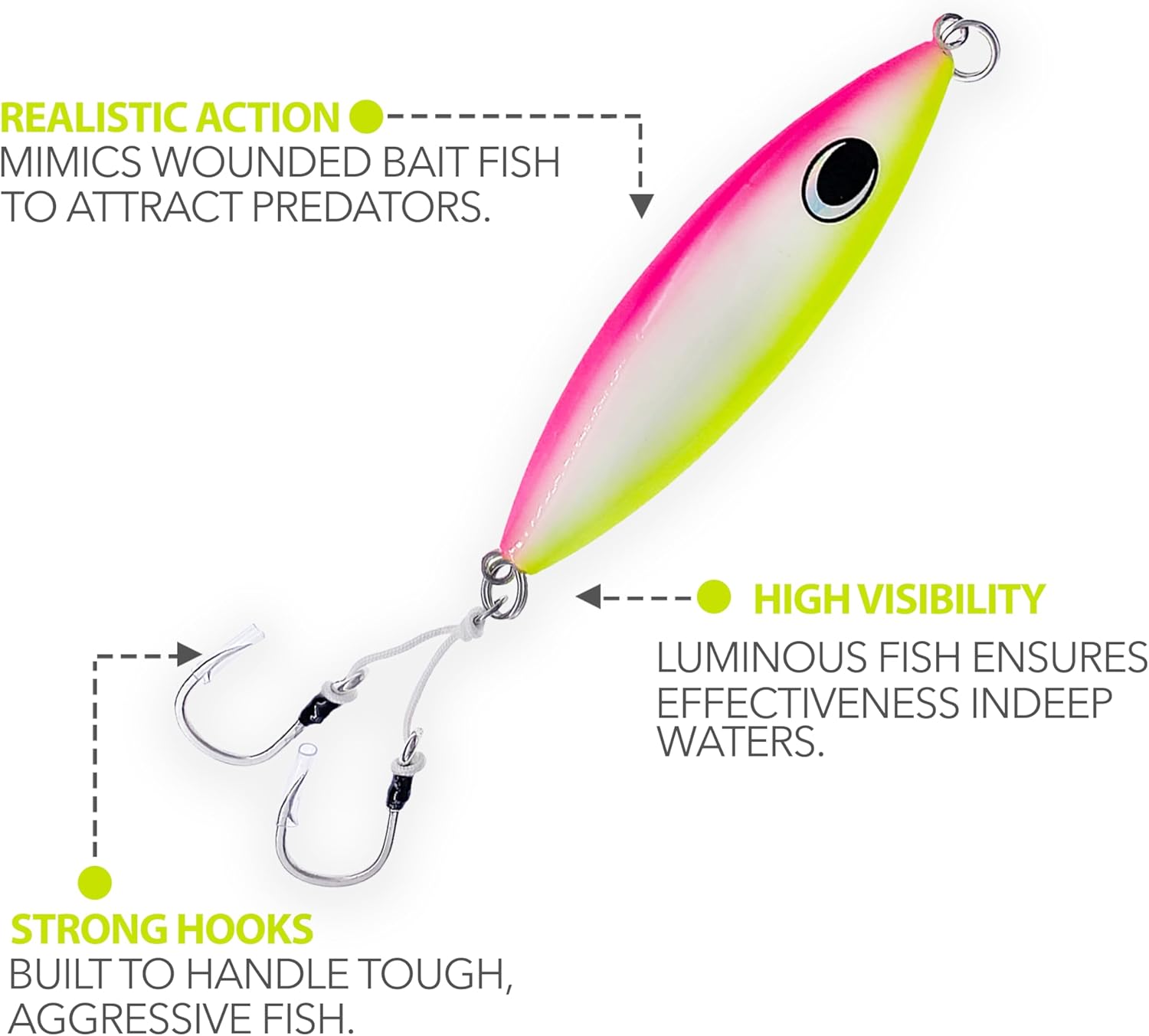 6.5" Slow Fall Jig 250g, 3 Pcs Pink Glow Finish, for Saltwater Vertical Jigging, Streamlined Design, Ideal for Tuna, Grouper & Deep Sea Bottom Fishing