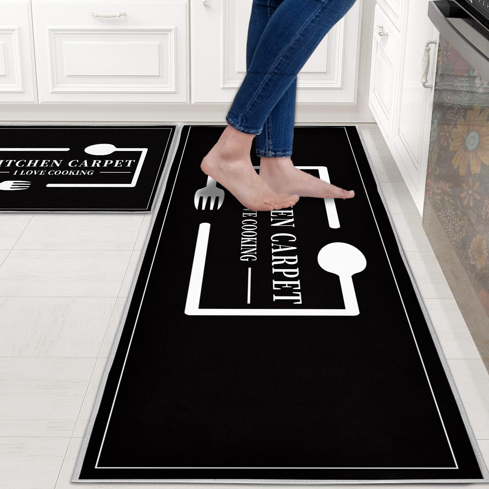 Lot De 2 Tapis De Cuisine Antidérapants - 43 X 150 Cm Et 43 X 75 Cm - Anti-fatigue, Lavables, Résistants à L'huile - Pour évier, Buanderie