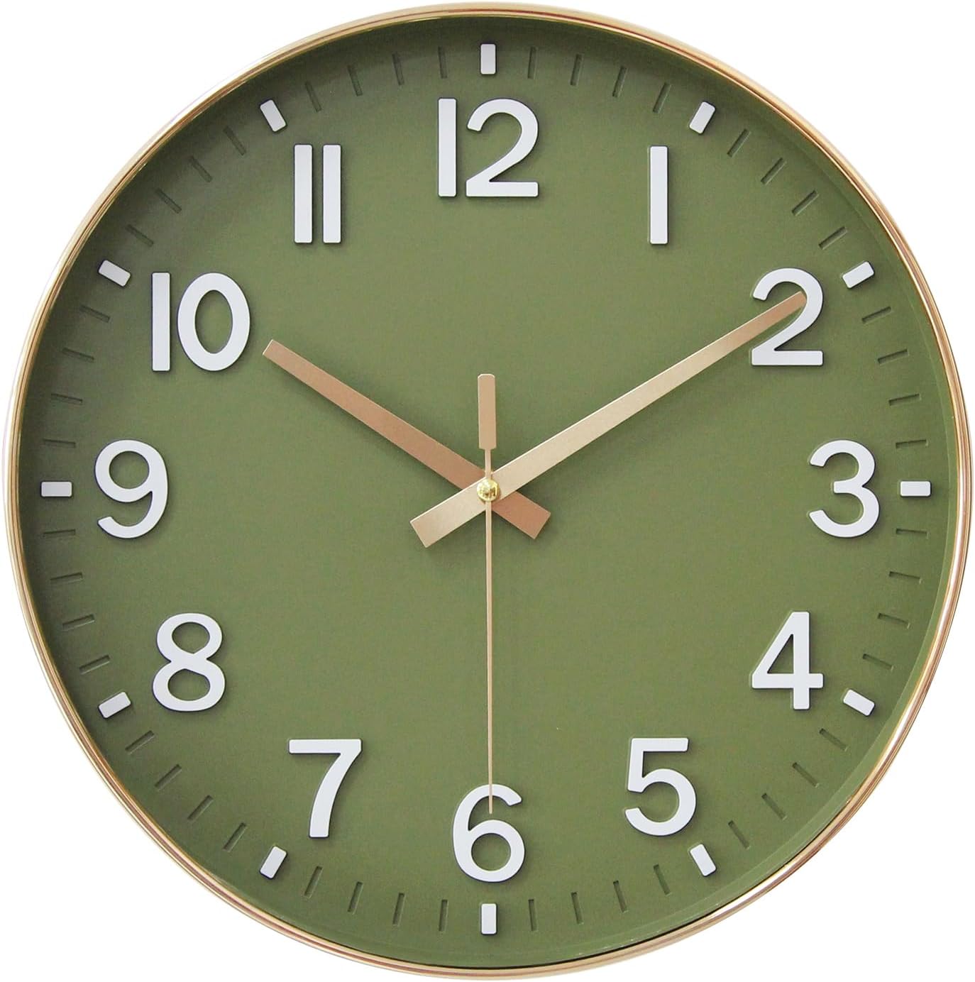 HZDHCLH Wall Clocks Battery Operated,12 inch Silent Non Ticking Modern Wall Clock for Living Room Bedroom Kitchen Office Classroom Decor (Olive Green and Gold)